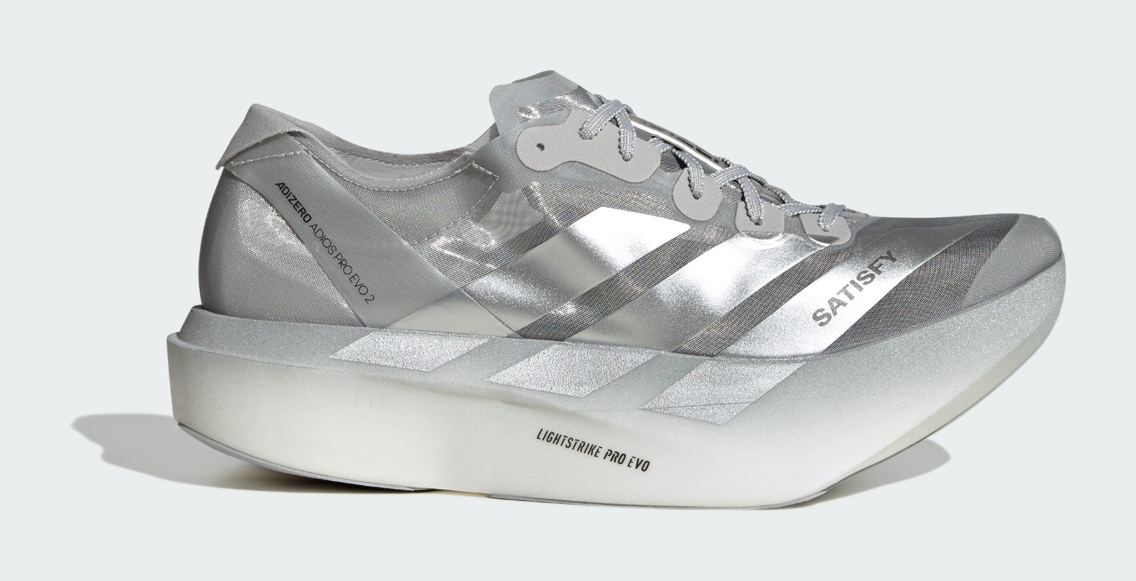 Satisfy x adidas Adios Pro Evo 2 "Silver Metallic & Grey Two"